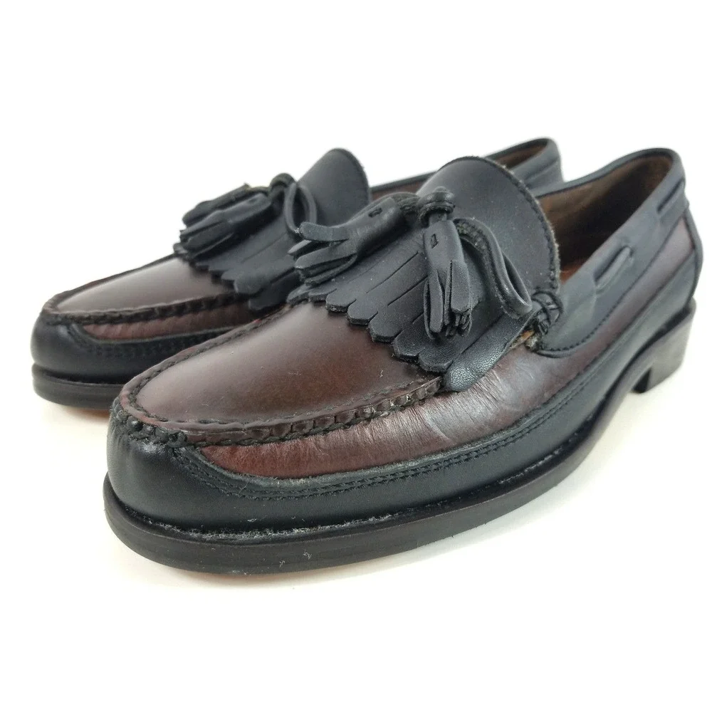 Casual Fridays Mens Brown Black Leather Tassel Loafer Kiltie‎ Shoes Size 8.5 M